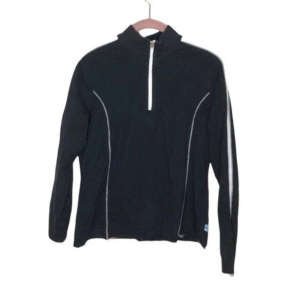 LL BEAN Athletic Pullover High Neck Quarter Zip Black White Exposed Seams Small - Picture 3 of 8